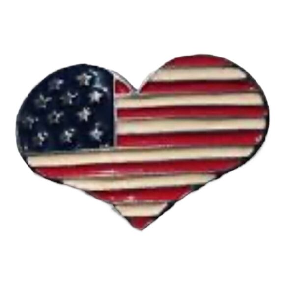 VINTAGE KC Gold Tone & Enamel Heart Flag Brooch Pin 1 3/4" Kenneth Cole - Picture 3 of 9